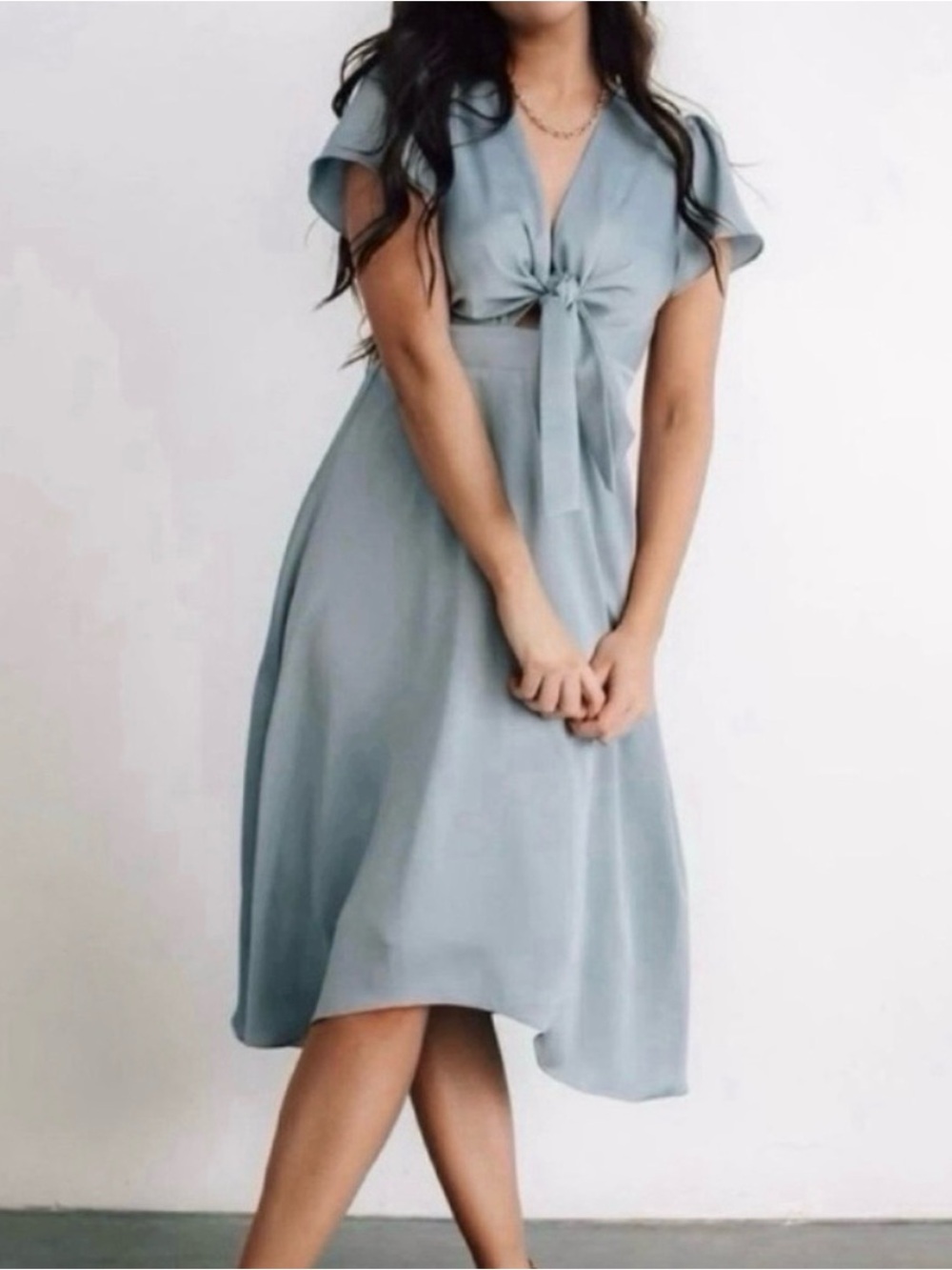 Baltic Born Poppy Rust Orange Satin Tie-Front Midi Dress